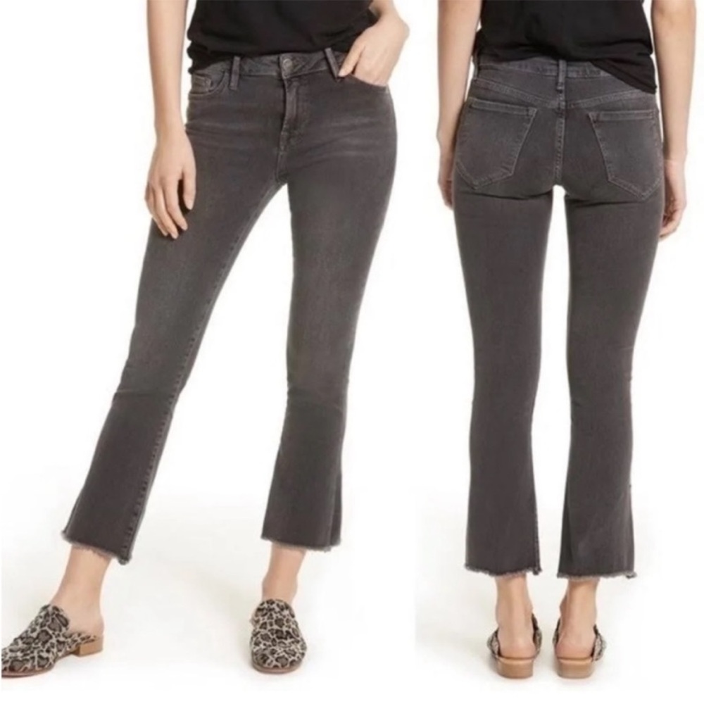 🐺Free People High Rise Crop Flare Stretch denim Jeans dark gray raw hem size 31